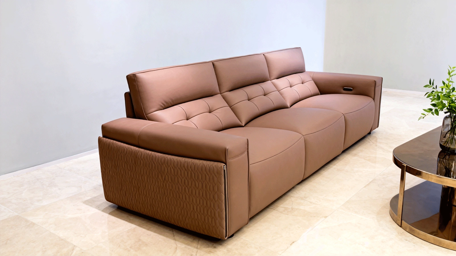 Anmytek Modern 3-Seater Leather Sofa – Luxurious Brown Leather Upholstery with Quilted Design, Plush Cushions, and Stylish Frame – Perfect for Contemporary Living Rooms