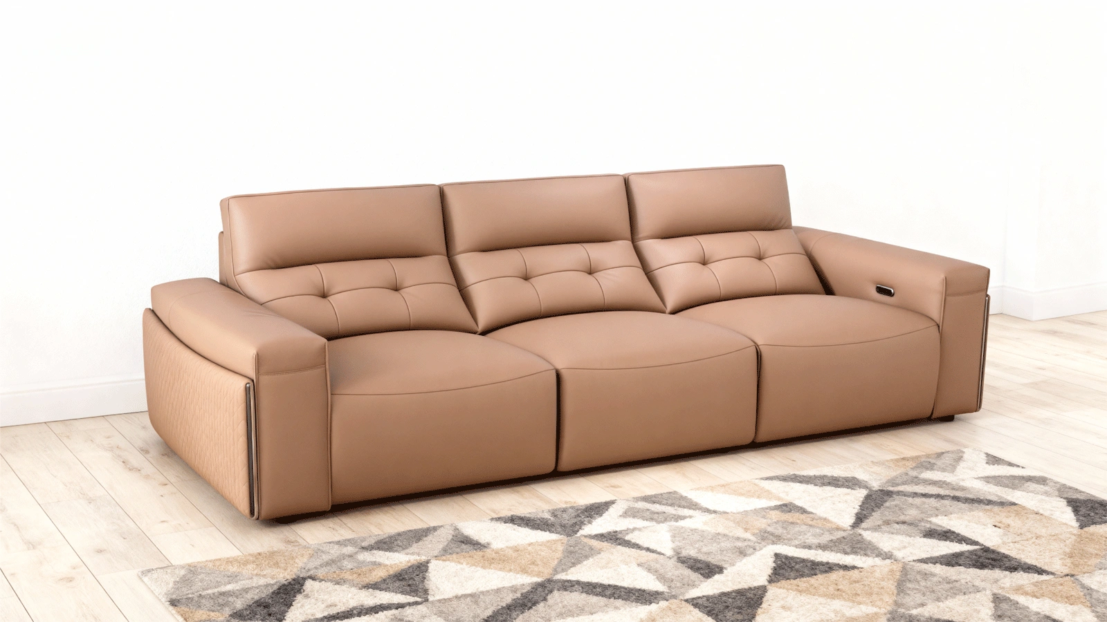 Anmytek Modern 3-Seater Leather Sofa – Luxurious Brown Leather Upholstery with Quilted Design, Plush Cushions, and Stylish Frame – Perfect for Contemporary Living Rooms