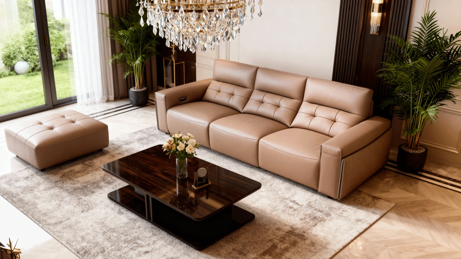Anmytek Modern 3-Seater Leather Sofa – Luxurious Brown Leather Upholstery with Quilted Design, Plush Cushions, and Stylish Frame – Perfect for Contemporary Living Rooms
