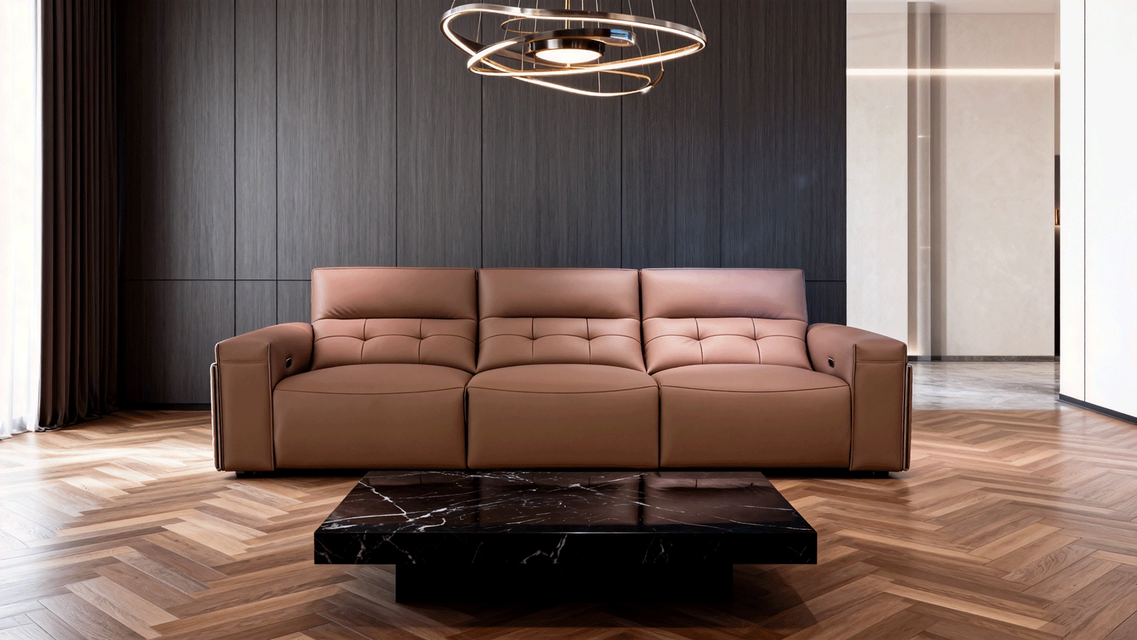 Anmytek Modern 3-Seater Leather Sofa – Luxurious Brown Leather Upholstery with Quilted Design, Plush Cushions, and Stylish Frame – Perfect for Contemporary Living Rooms