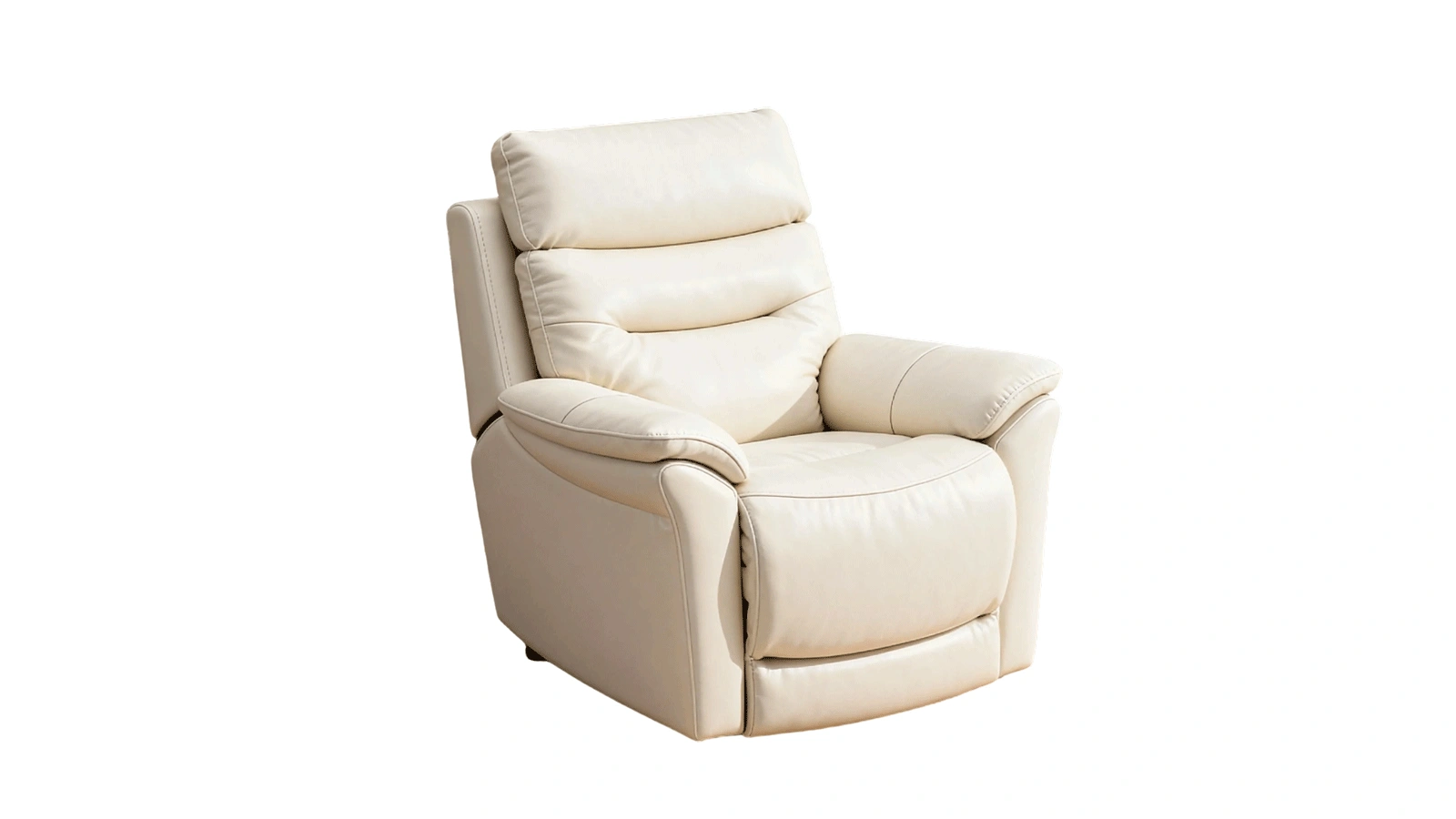 Modern White Faux Leather Recliner Chair with Ottoman, Minimalist Single Seater Accent Chair, Manual Side Lever, Lounge Chair for Bedroom, Living Room, Apartment