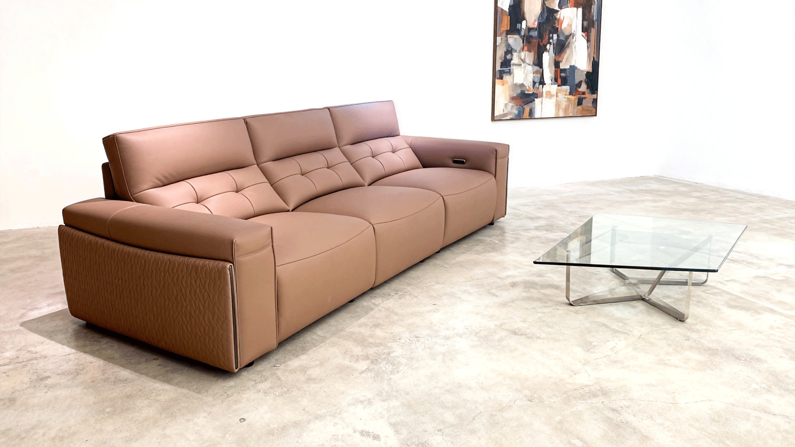 Anmytek Modern 3-Seater Leather Sofa – Luxurious Brown Leather Upholstery with Quilted Design, Plush Cushions, and Stylish Frame – Perfect for Contemporary Living Rooms
