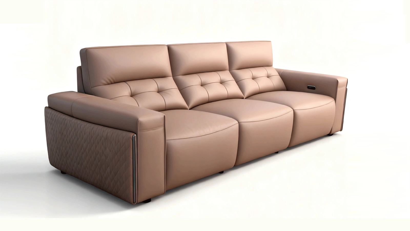 Anmytek Modern 3-Seater Leather Sofa – Luxurious Brown Leather Upholstery with Quilted Design, Plush Cushions, and Stylish Frame – Perfect for Contemporary Living Rooms