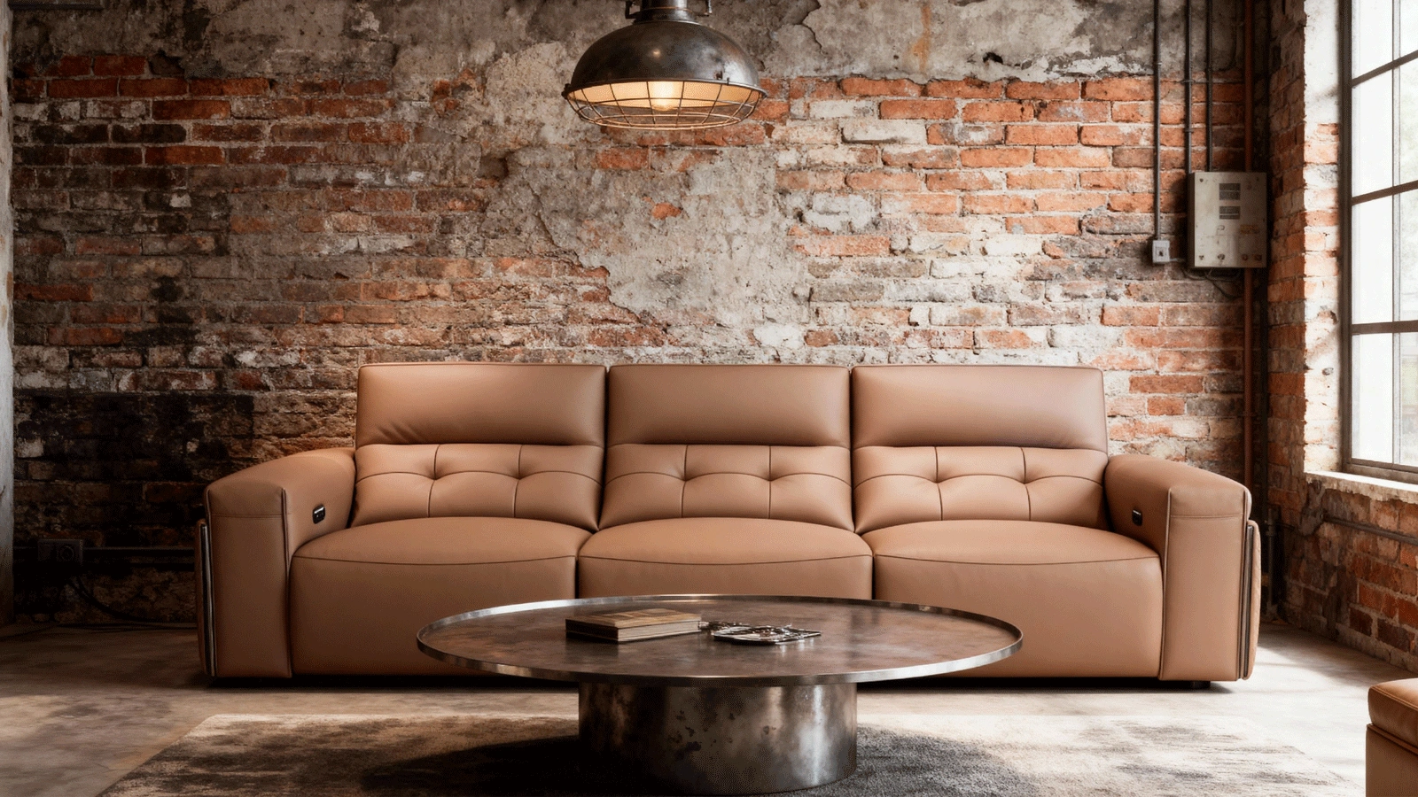 Anmytek Modern 3-Seater Leather Sofa – Luxurious Brown Leather Upholstery with Quilted Design, Plush Cushions, and Stylish Frame – Perfect for Contemporary Living Rooms
