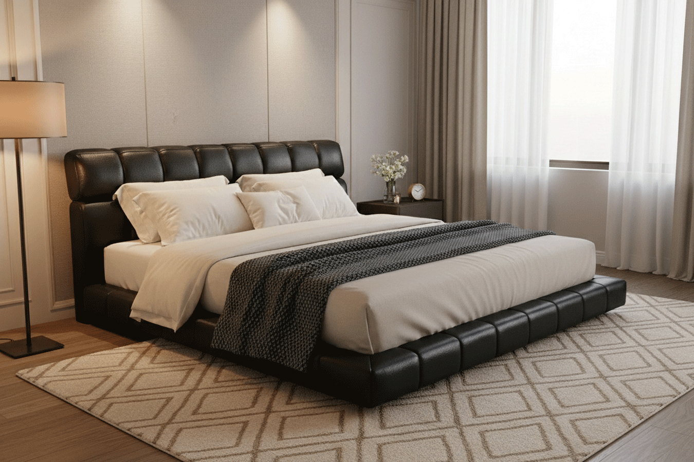 Anmytek Puff Bed 1.8m – Spacious Leather Sofa Bed with Quilted Design, Plush Cushions, and Sturdy Frame – Ideal for Modern Living Spaces