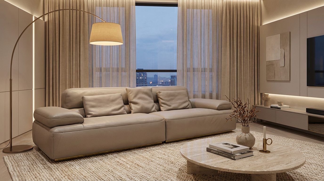 Anmytek Genuine Leather Sofa Couch, Modern Upholstered Leather Sofa with Plush Cushions, Luxury Living Room Sofa for Home, Apartment