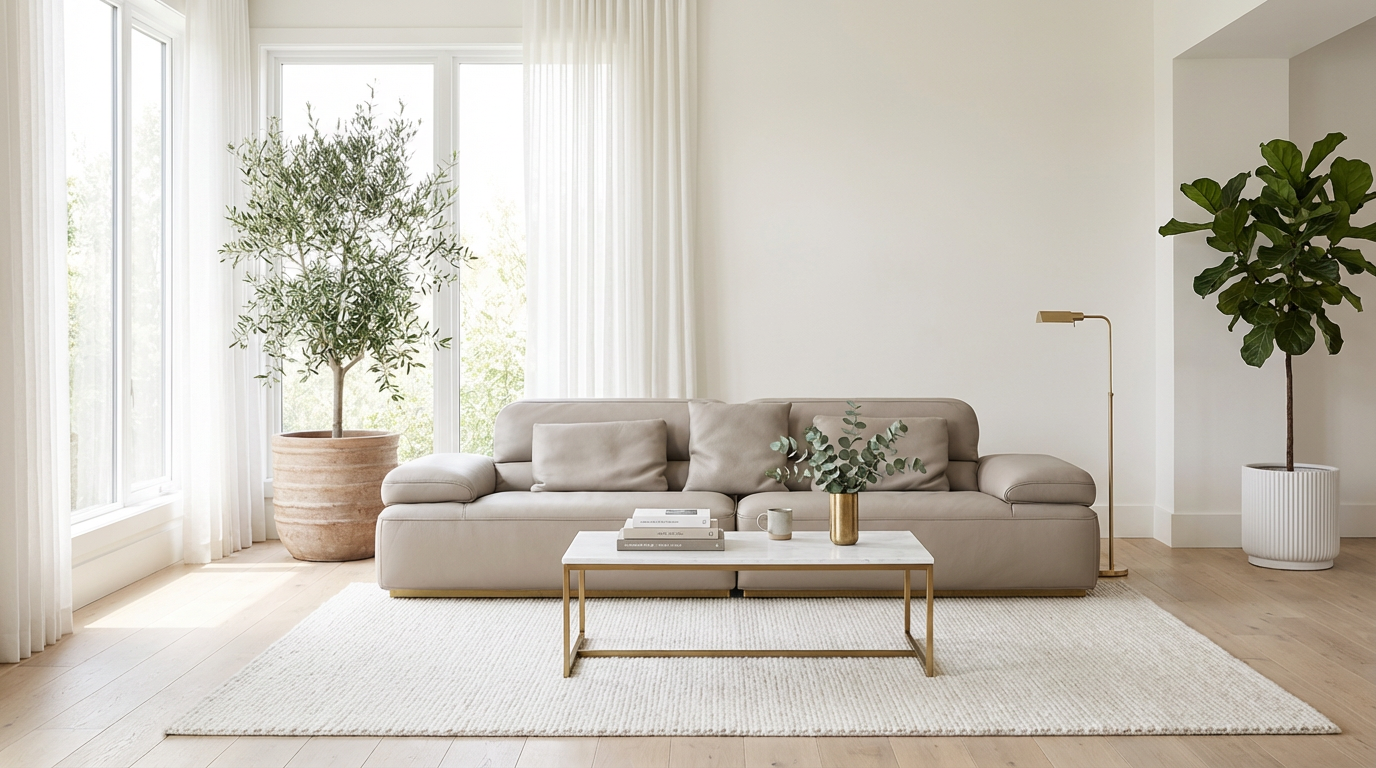 Anmytek Genuine Leather Sofa Couch, Modern Upholstered Leather Sofa with Plush Cushions, Luxury Living Room Sofa for Home, Apartment