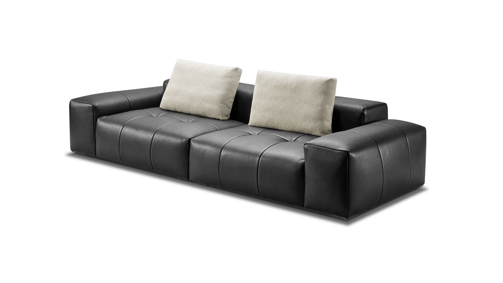 Anmytek Luxury Genuine Leather Sofa – Premium Black Leather Upholstery with Quilted Design, Plush Cushions, and Modern Frame – Comfortable and Elegant Living Room Furniture