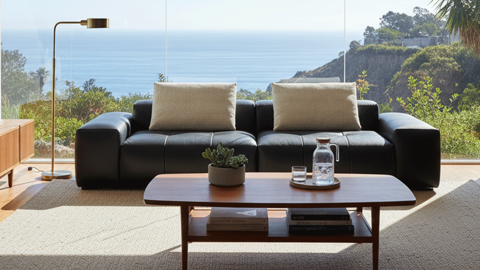 Anmytek Luxury Genuine Leather Sofa – Premium Black Leather Upholstery with Quilted Design, Plush Cushions, and Modern Frame – Comfortable and Elegant Living Room Furniture