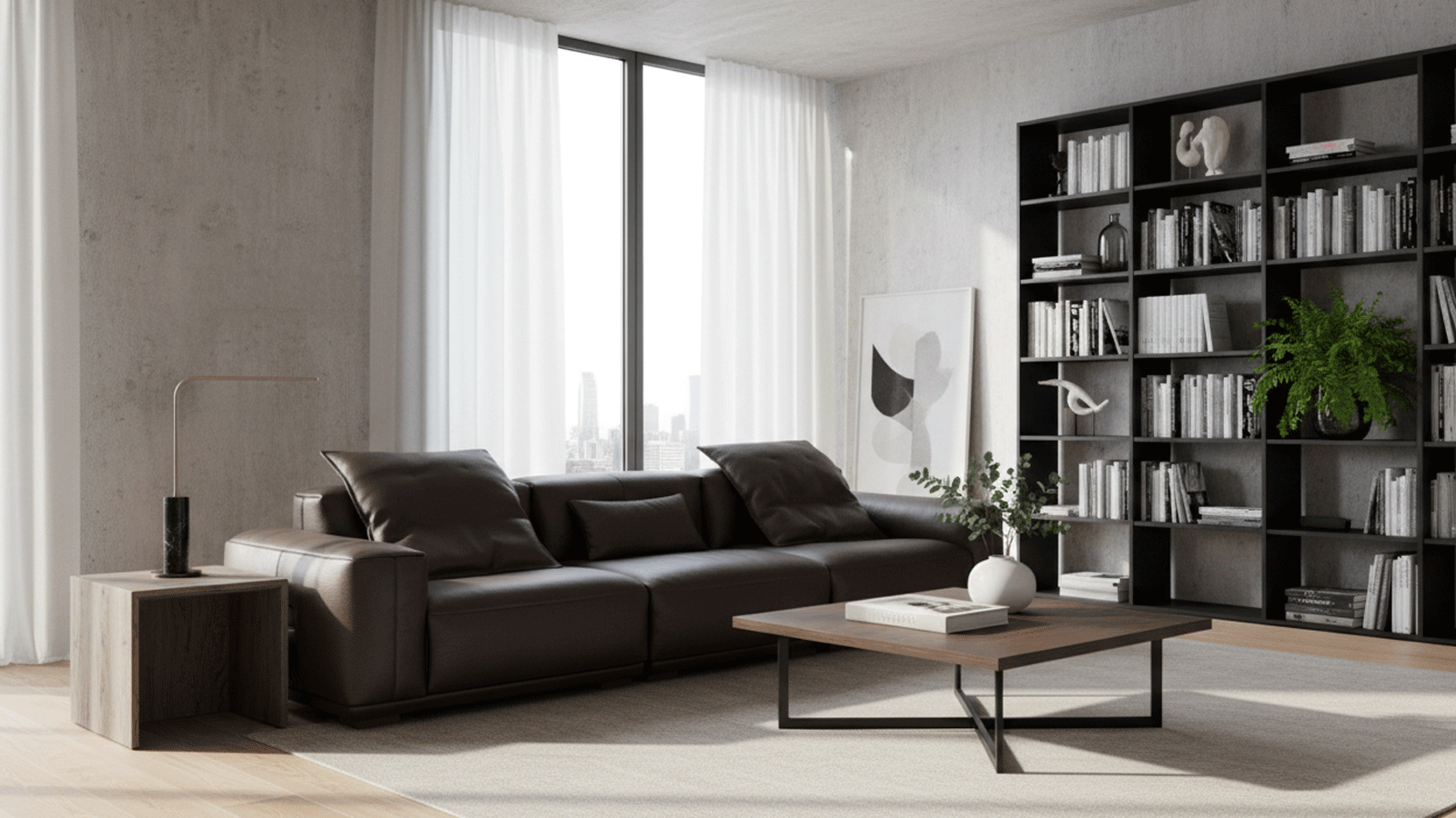Anmytek Luxury Genuine Leather Sofa – Premium Dark Brown Leather Upholstery with Plush Cushions and Modern Design – Perfect for Elegant Living Spaces