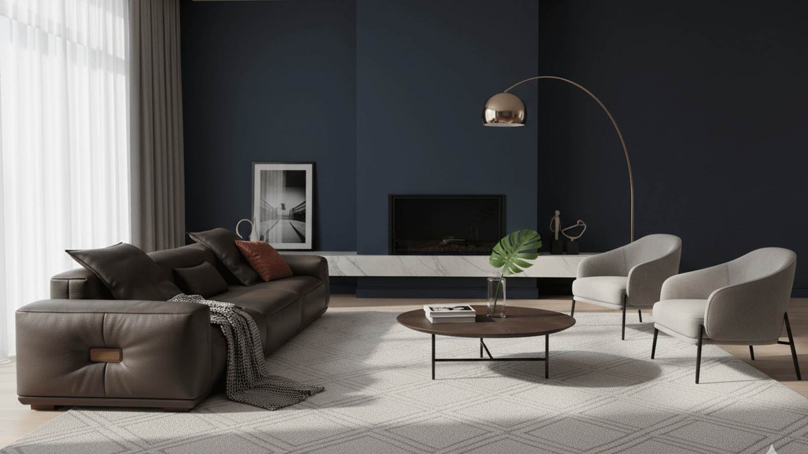 Anmytek Luxury Genuine Leather Sofa – Premium Dark Brown Leather Upholstery with Plush Cushions and Modern Design – Perfect for Elegant Living Spaces