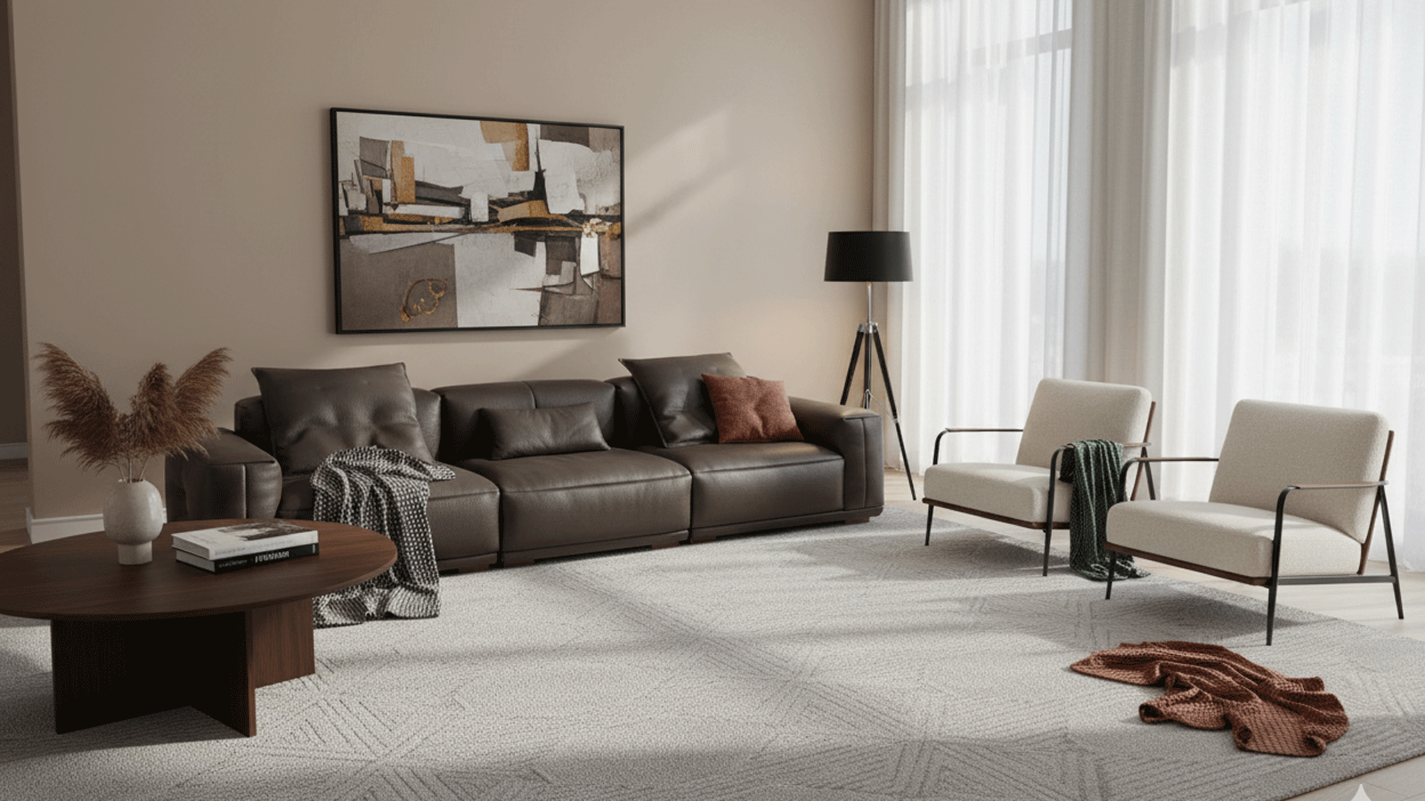 Anmytek Luxury Genuine Leather Sofa – Premium Dark Brown Leather Upholstery with Plush Cushions and Modern Design – Perfect for Elegant Living Spaces