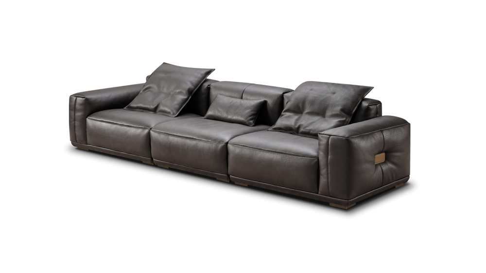 Anmytek Luxury Genuine Leather Sofa – Premium Dark Brown Leather Upholstery with Plush Cushions and Modern Design – Perfect for Elegant Living Spaces
