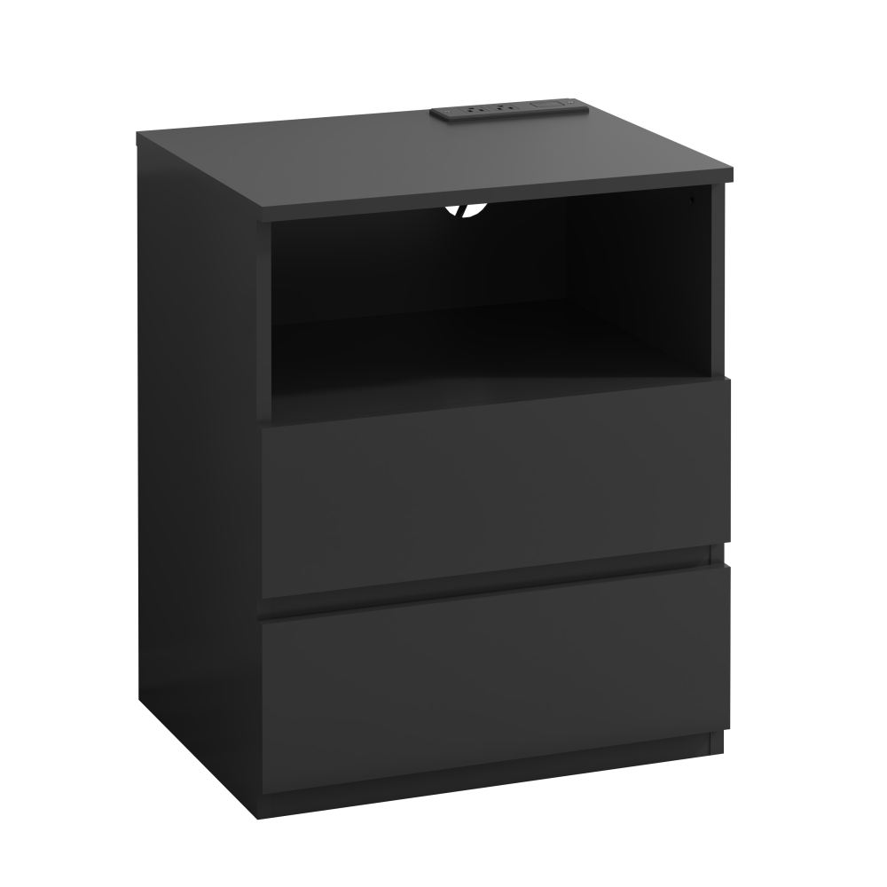 Anmytek Set of 2 Modern End Table With USB C Charging Station Wooden Sofa Side Table With 2 Drawers Large Storage Cabinet For Living Room Bedroom Office Black