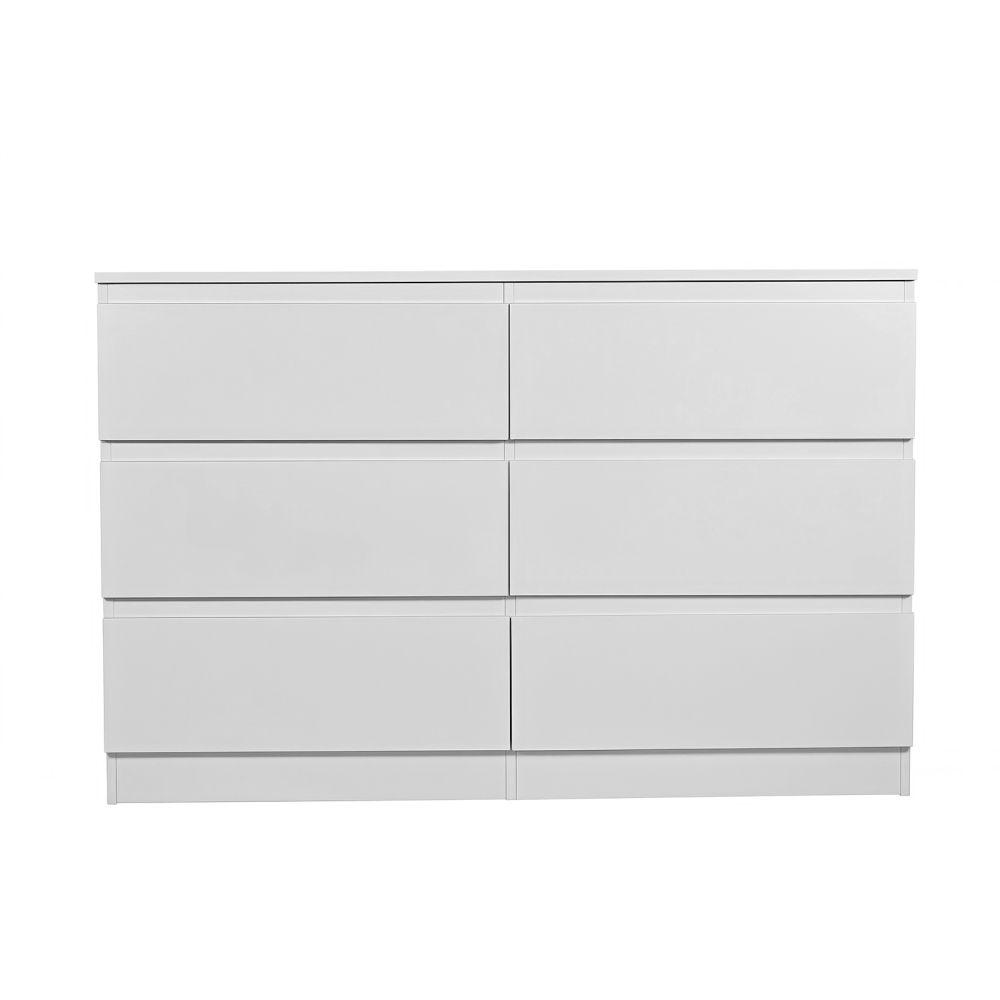 Anmytek White 6 Drawer Modern Dresser Wood Storage Chest With Concealed Handles Spacious Countertop For Bedroom Living Room Entryway 15.7 D x 47.2 W x 30.9 H