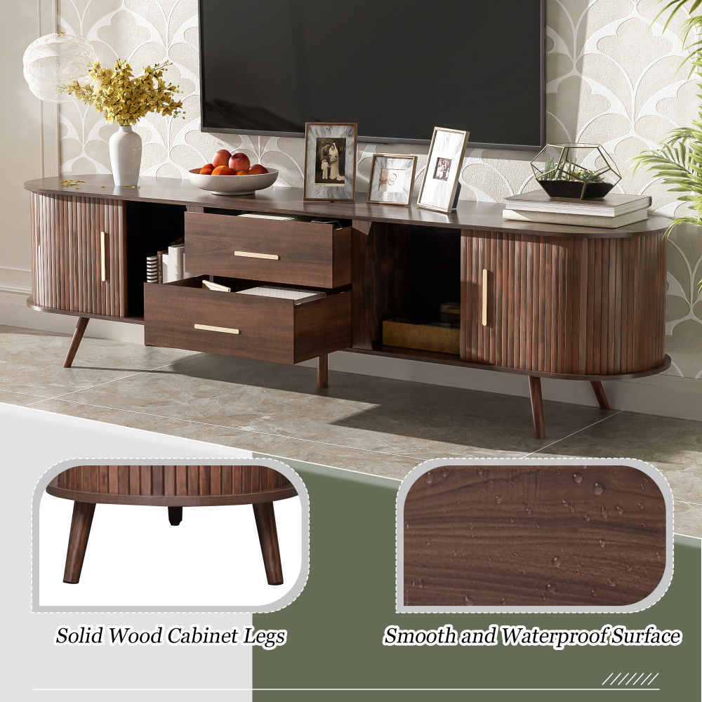 Anmytek Mid Century Modern TV Stand for 80 Inch TV Entertainment Center Media Console Table with 2 Drawers Storage for Living Room Bedroom