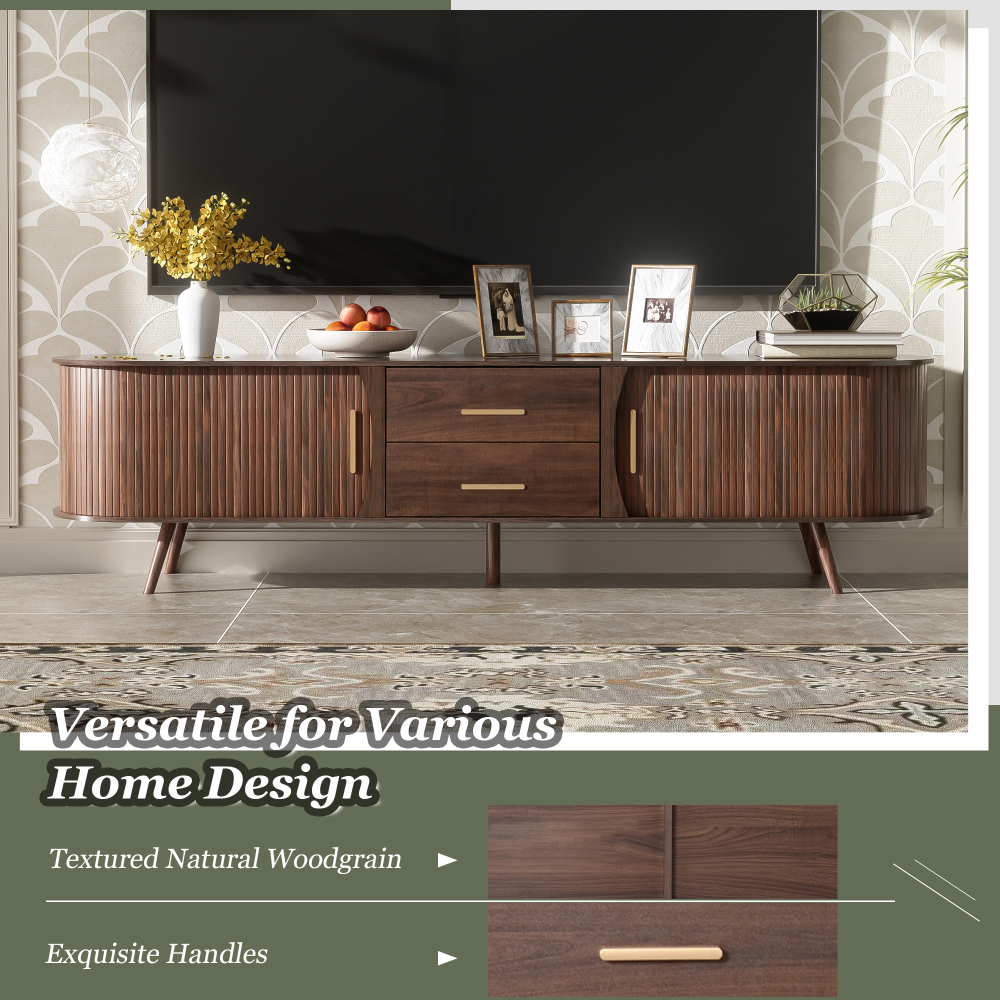 Anmytek Mid Century Modern TV Stand for 80 Inch TV Entertainment Center Media Console Table with 2 Drawers Storage for Living Room Bedroom