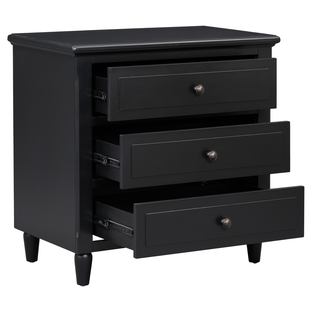 Anmytek 28 Inch Painted Nightstand with 3 Drawers Smooth Gliding Rails Metal Handle Minimalist Bedside Cabinet Rubber Legs Sofa Side Table for Bedroom Sofa Couch Office