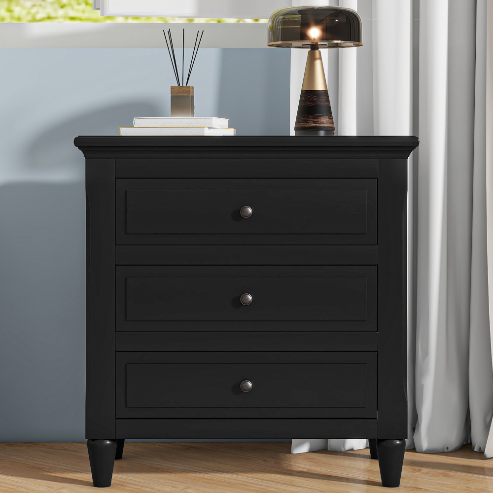 Anmytek 28 Inch Painted Nightstand with 3 Drawers Smooth Gliding Rails Metal Handle Minimalist Bedside Cabinet Rubber Legs Sofa Side Table for Bedroom Sofa Couch Office