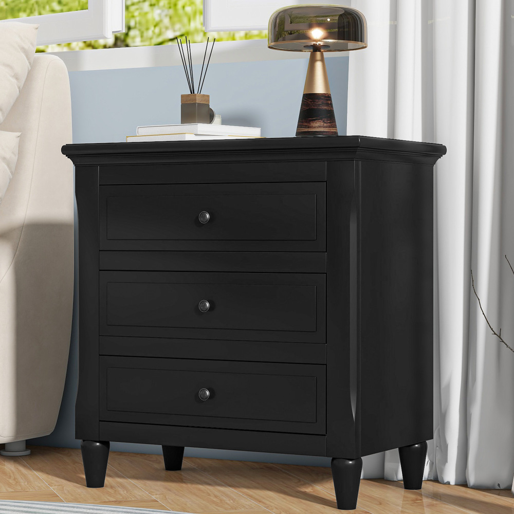 Anmytek 28 Inch Painted Nightstand with 3 Drawers Smooth Gliding Rails Metal Handle Minimalist Bedside Cabinet Rubber Legs Sofa Side Table for Bedroom Sofa Couch Office