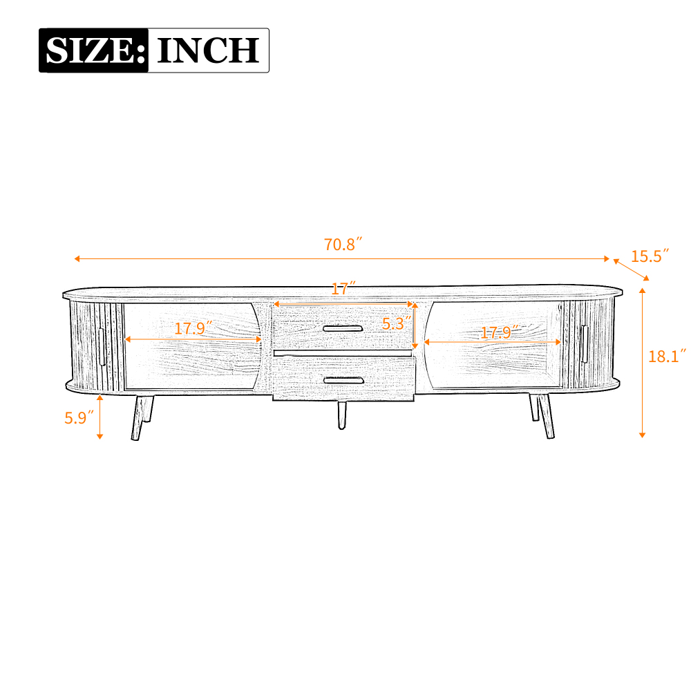 Anmytek Mid Century Modern TV Stand for 80 Inch TV Entertainment Center Media Console Table with 2 Drawers Storage for Living Room Bedroom