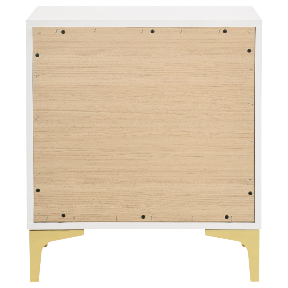 Anmytek White and Gold 2 Drawer Rectangular Nightstand Bedroom Side End Table