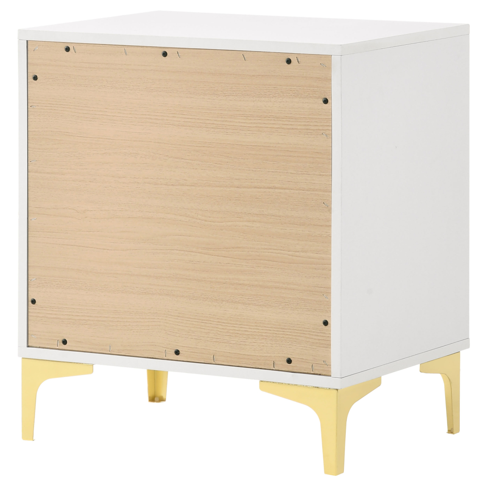 Anmytek White and Gold 2 Drawer Rectangular Nightstand Bedroom Side End Table