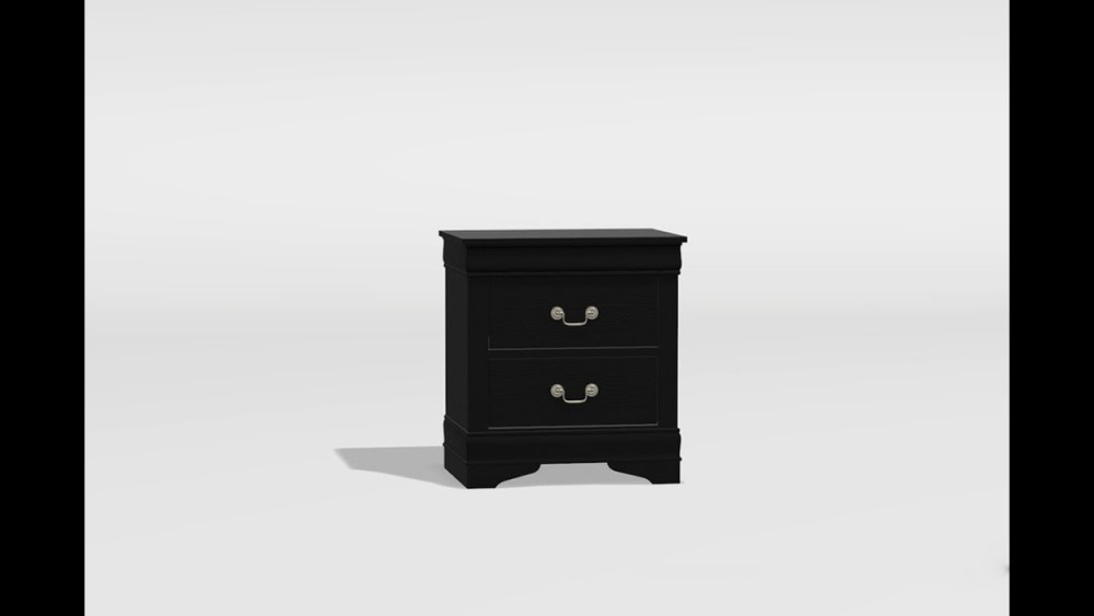 Anmytek 1pc Black Louis Philippe Nightstand Solid Wood English Dovetail Construction Antique Nickel Hanging Pulls Classic Bedroom Side End Table