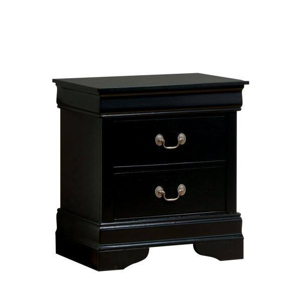 Anmytek 1pc Black Louis Philippe Nightstand Solid Wood English Dovetail Construction Antique Nickel Hanging Pulls Classic Bedroom Side End Table