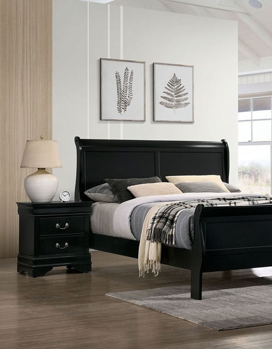 Anmytek 1pc Black Louis Philippe Nightstand Solid Wood English Dovetail Construction Antique Nickel Hanging Pulls Classic Bedroom Side End Table