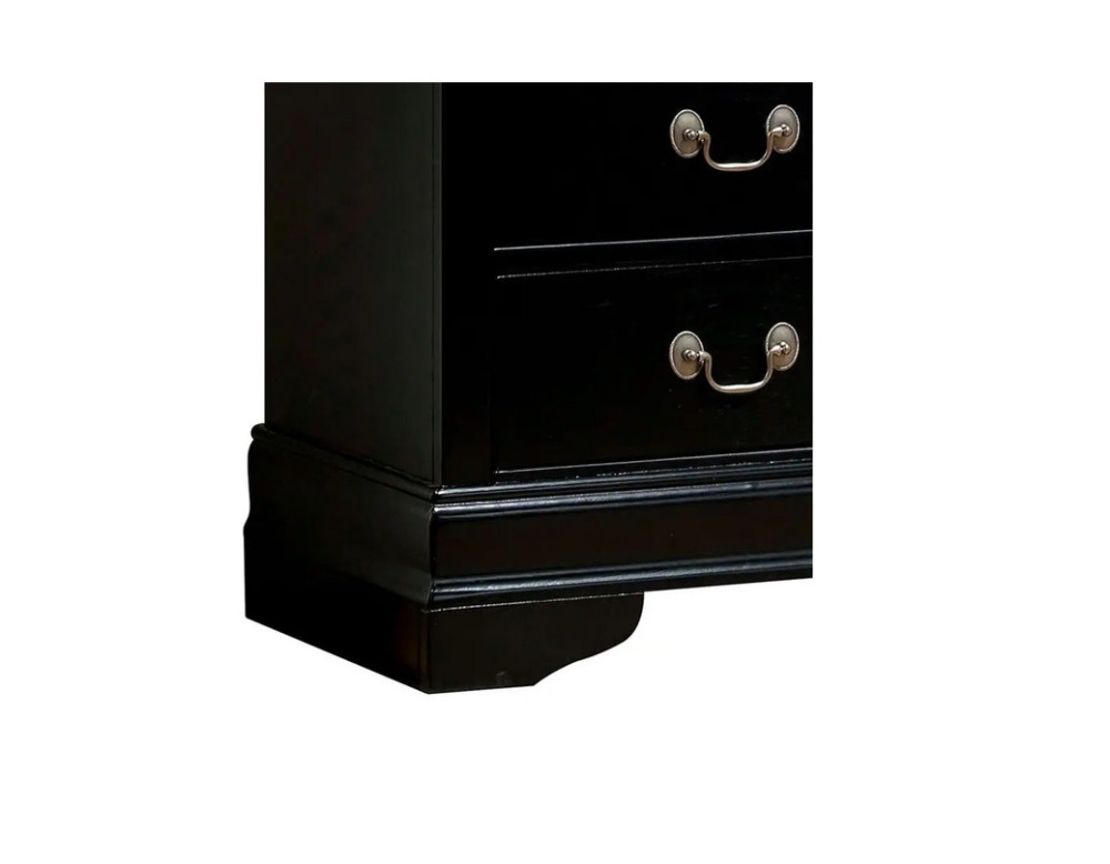 Anmytek 1pc Black Louis Philippe Nightstand Solid Wood English Dovetail Construction Antique Nickel Hanging Pulls Classic Bedroom Side End Table