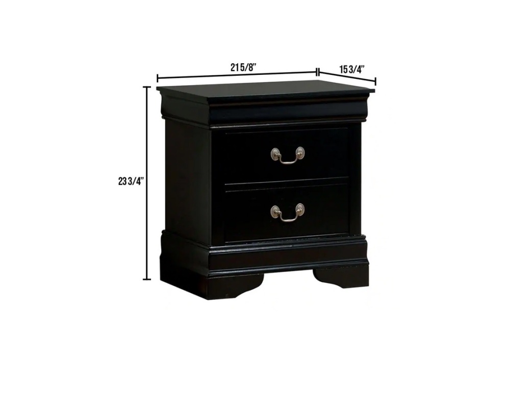 Anmytek 1pc Black Louis Philippe Nightstand Solid Wood English Dovetail Construction Antique Nickel Hanging Pulls Classic Bedroom Side End Table