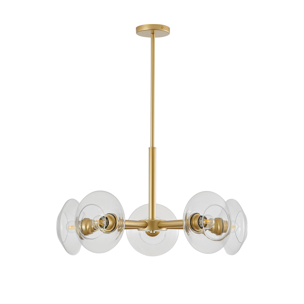 Anmytek 26 Inch Modern Gold 5 Light Sputnik Chandelier Clear Glass Shades Mid Century Hanging Pendant Light Fixture for Dining Room Living Room Kitchen Bulb Not Included
