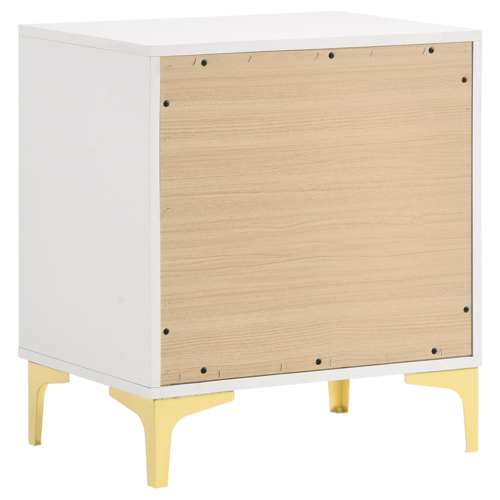 Anmytek White and Gold 2 Drawer Rectangular Nightstand Bedroom Side End Table