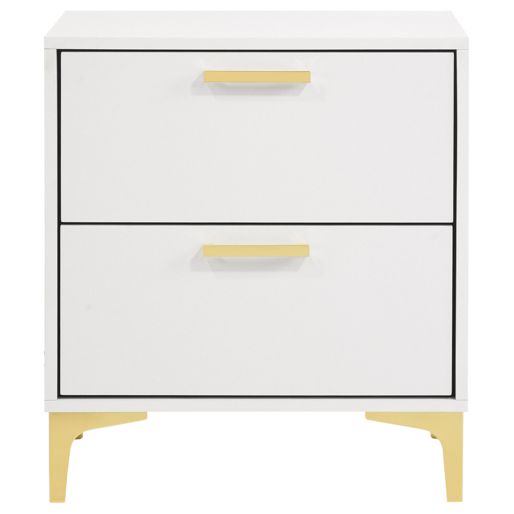 Anmytek White and Gold 2 Drawer Rectangular Nightstand Bedroom Side End Table