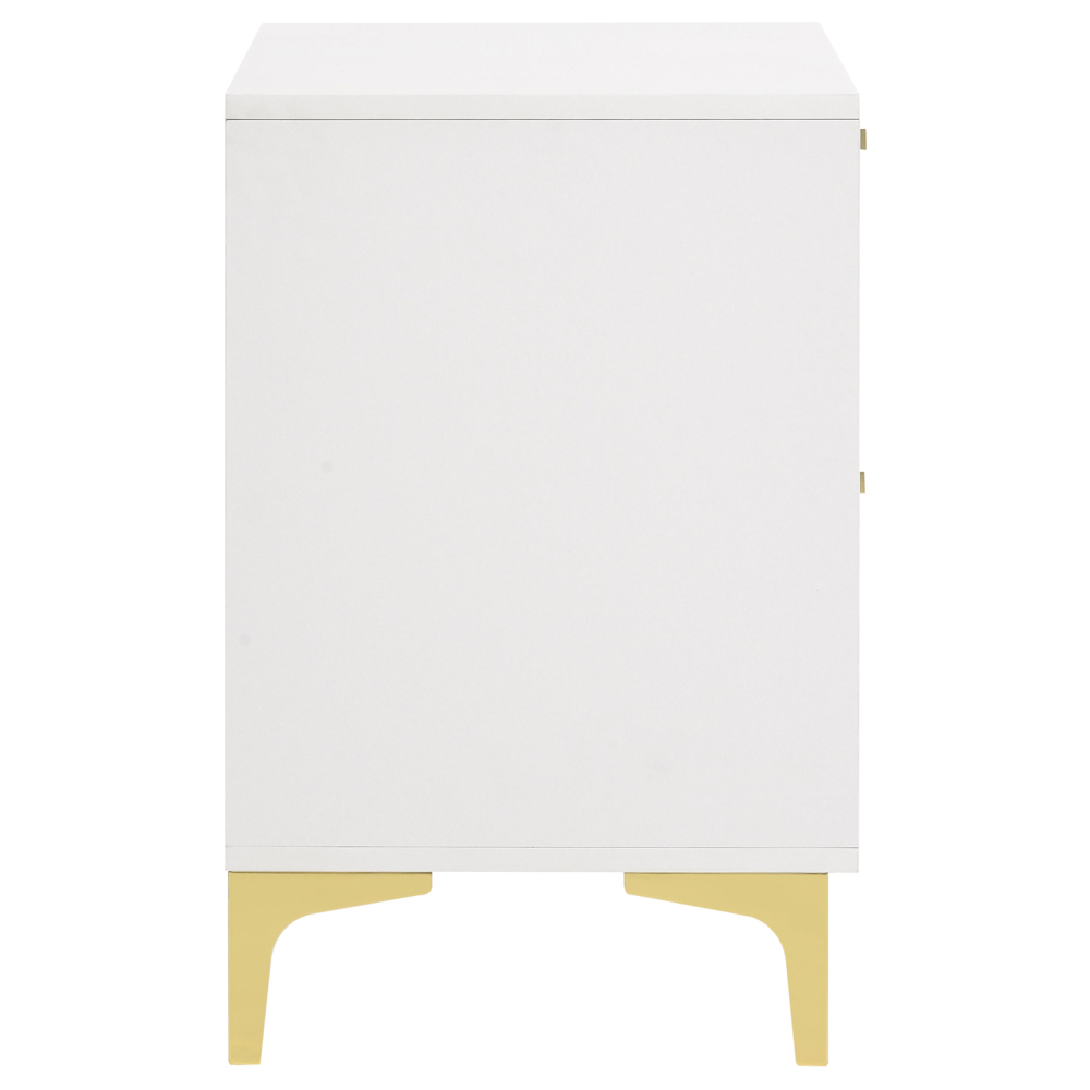 Anmytek White and Gold 2 Drawer Rectangular Nightstand Bedroom Side End Table