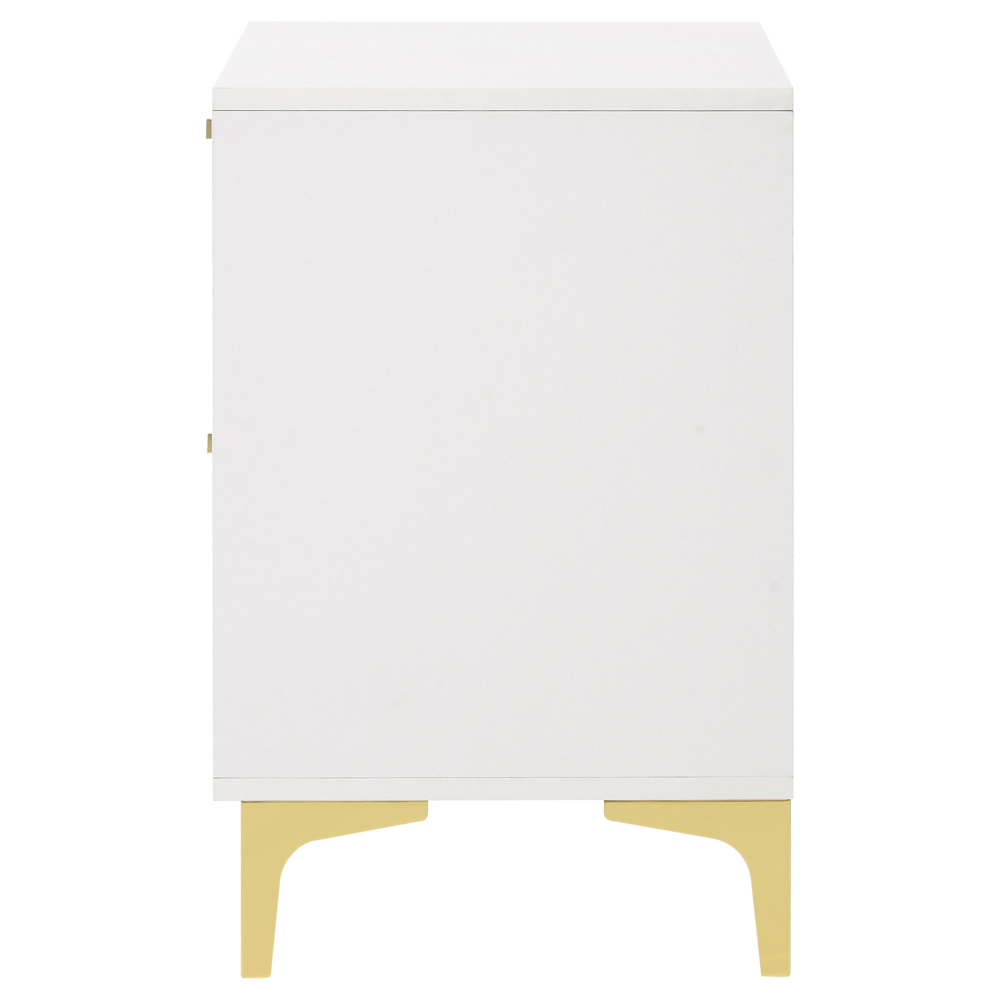 Anmytek White and Gold 2 Drawer Rectangular Nightstand Bedroom Side End Table