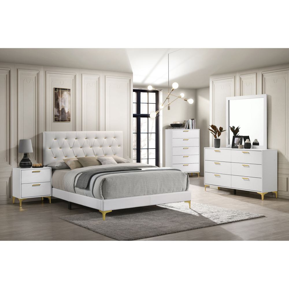 Anmytek White and Gold 2 Drawer Rectangular Nightstand Bedroom Side End Table