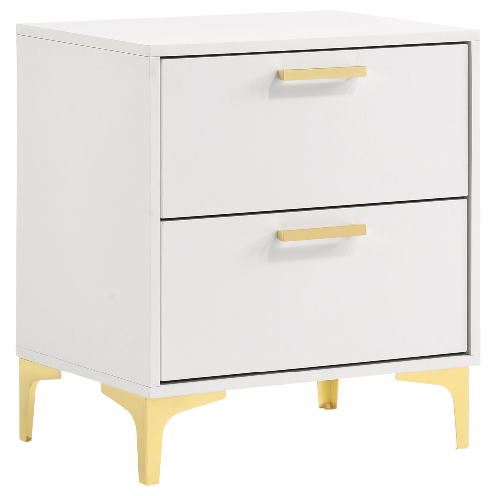 Anmytek White and Gold 2 Drawer Rectangular Nightstand Bedroom Side End Table