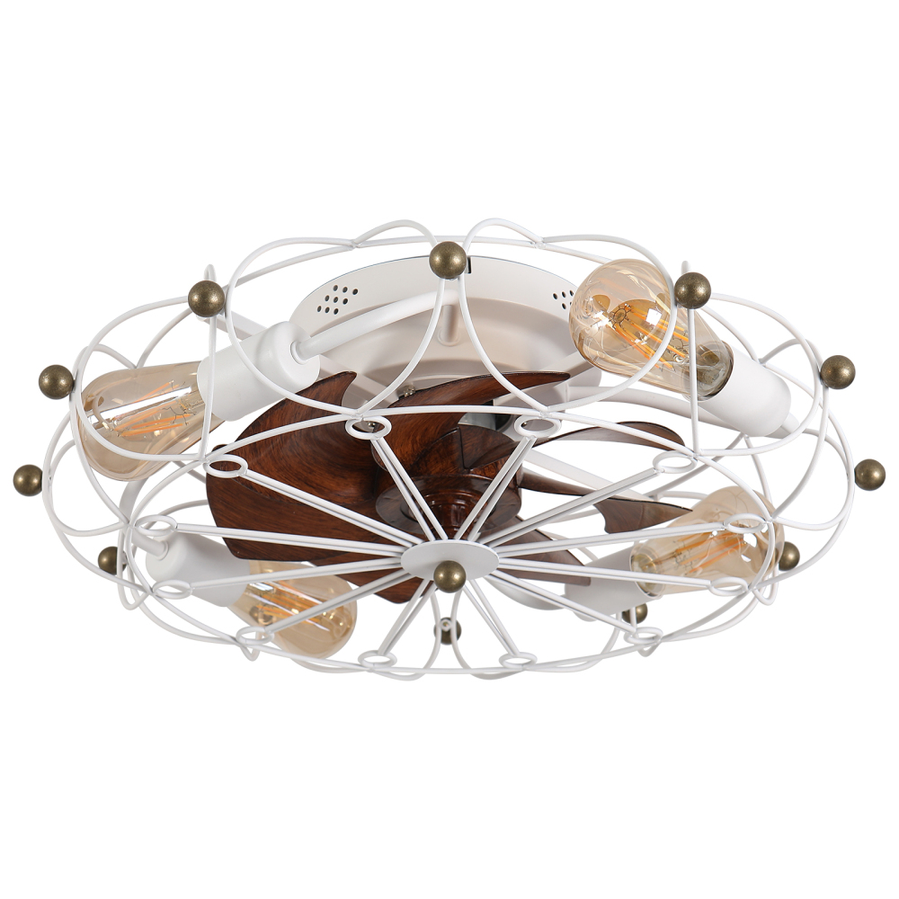 Anmytek Low Profile Caged Ceiling Fan with Lights and Remote Control Modern Industrial Flush Mount Ceiling Fan