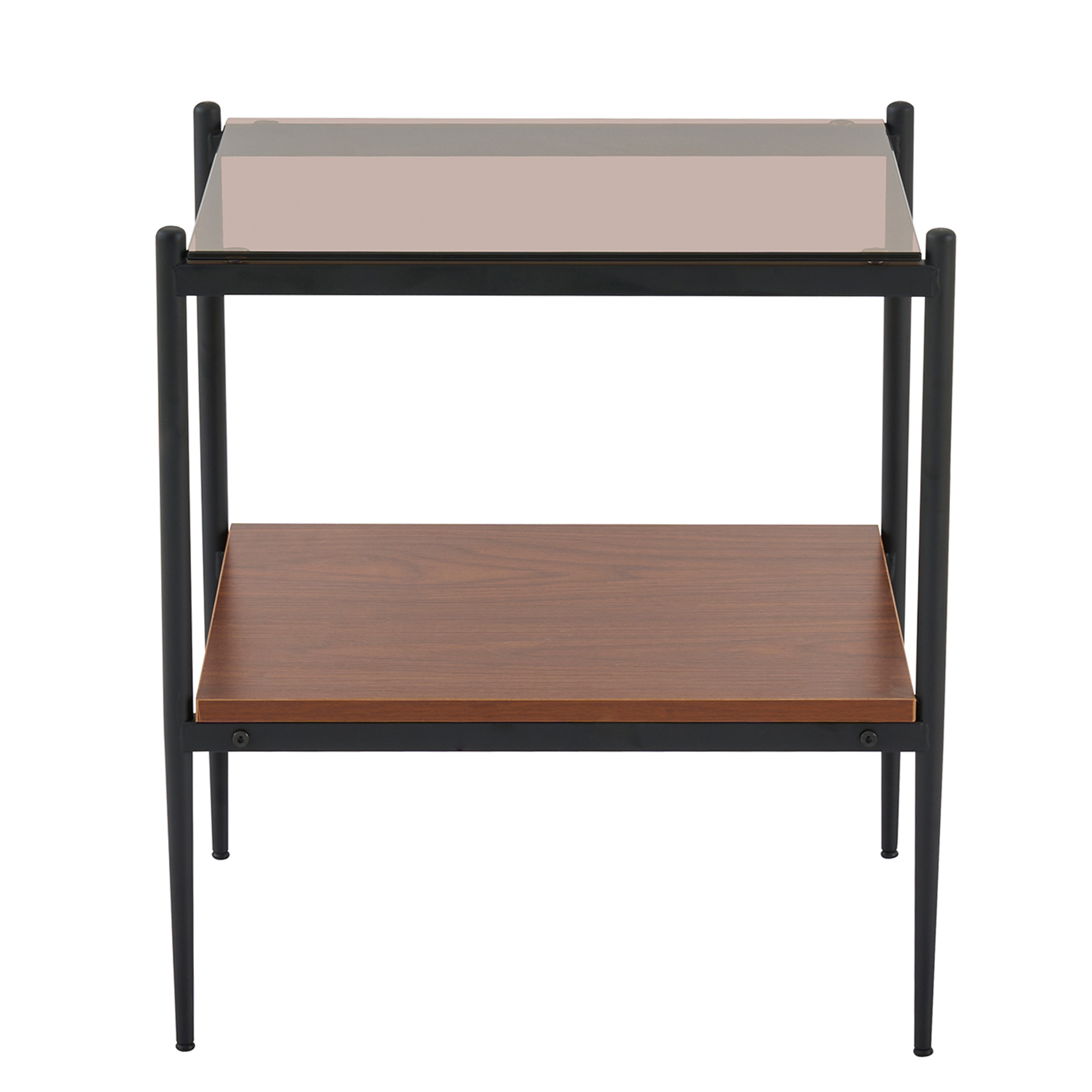 Anmytek Set of 2 Modern Rectangle End Tables Tempered Brown Glass Tabletop with MDF Layer for Living Room