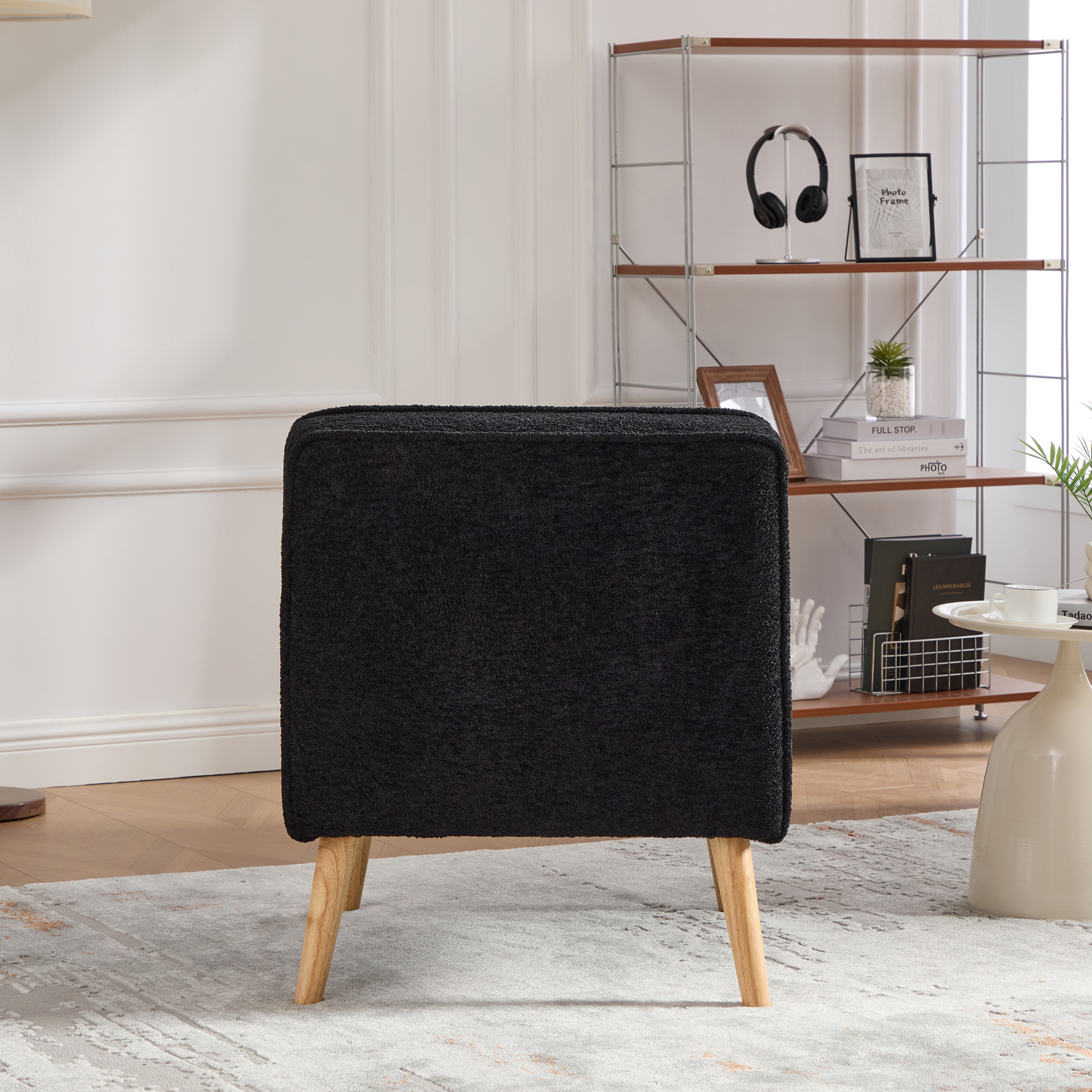 Anmytek 24.4 Inch Wide Modern Chenille Armless Accent Chair with Rubber Wood Legs Black