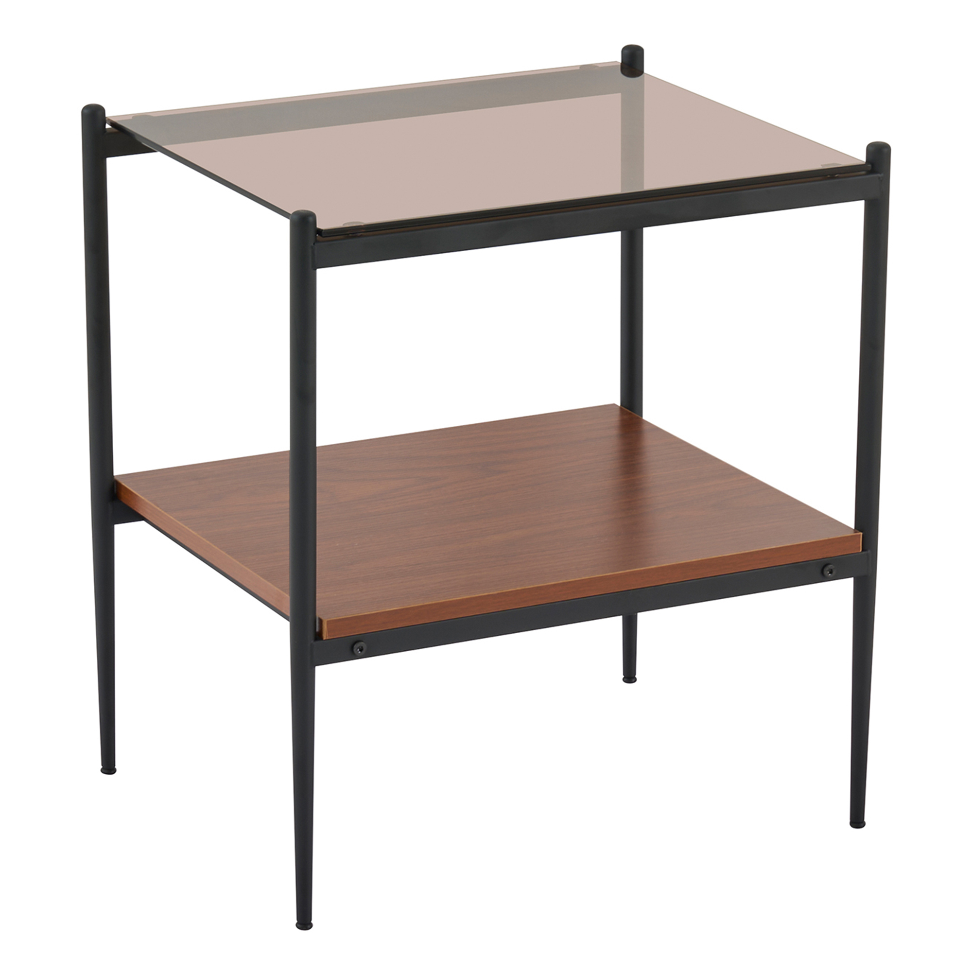 Anmytek Set of 2 Modern Rectangle End Tables Tempered Brown Glass Tabletop with MDF Layer for Living Room