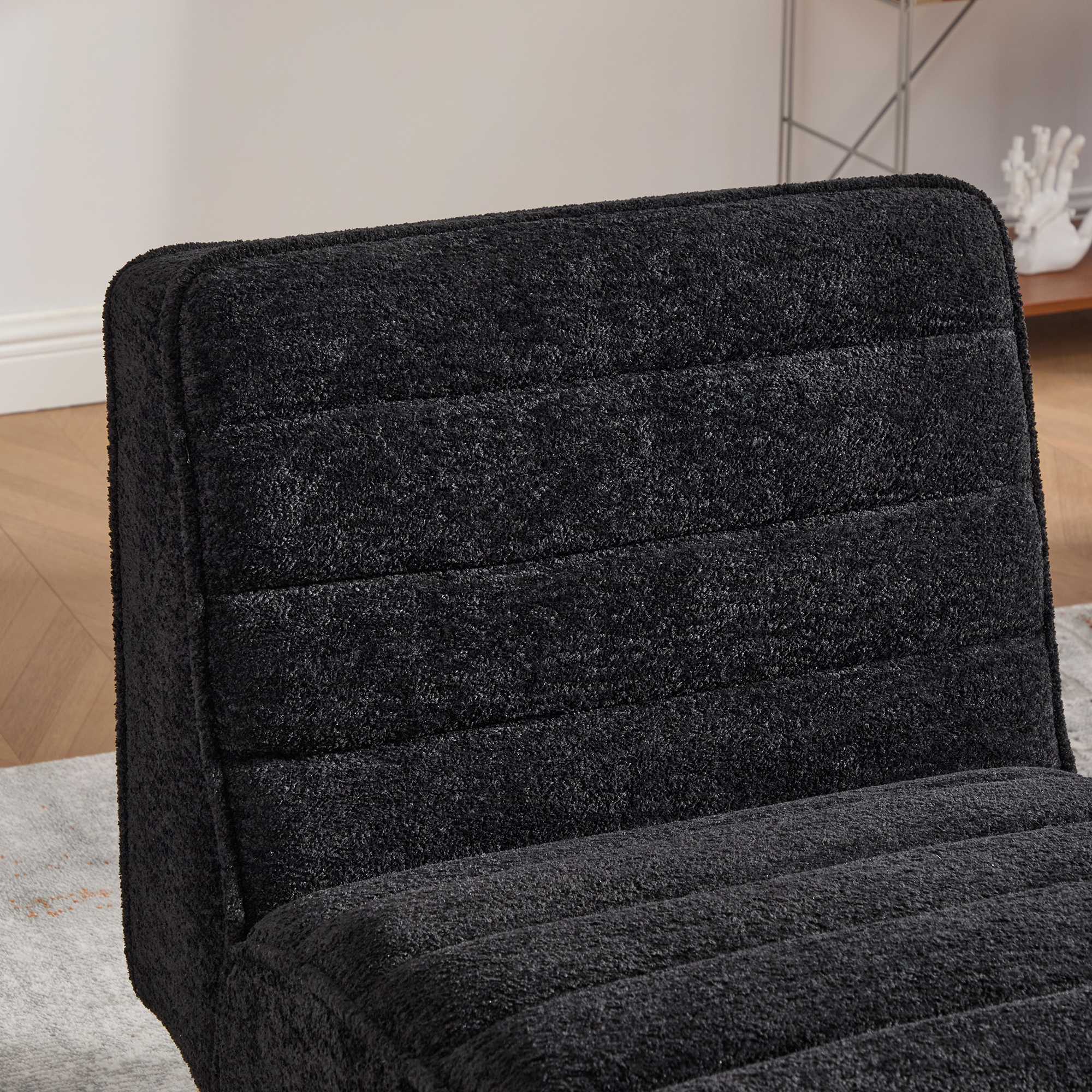Anmytek 24.4 Inch Wide Modern Chenille Armless Accent Chair with Rubber Wood Legs Black