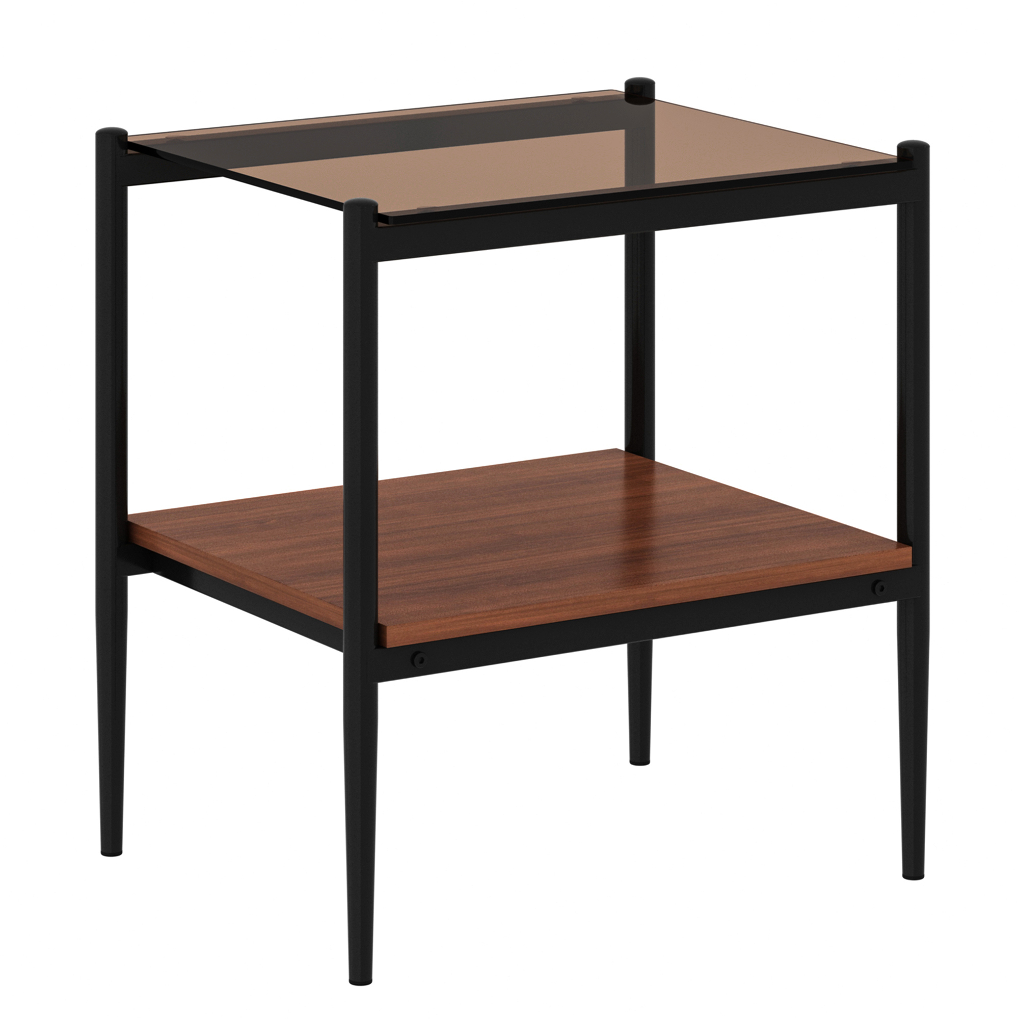 Anmytek Set of 2 Modern Rectangle End Tables Tempered Brown Glass Tabletop with MDF Layer for Living Room