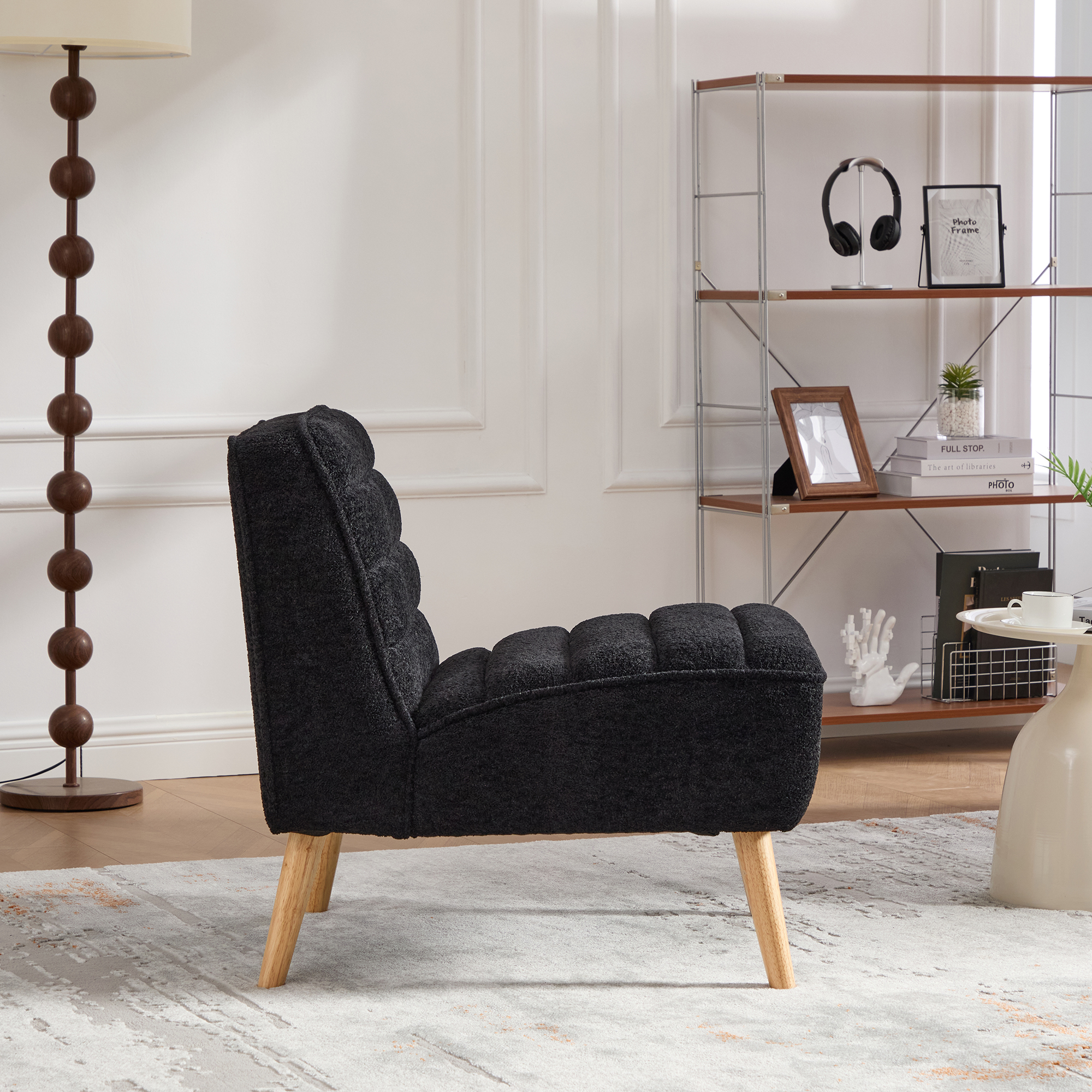 Anmytek 24.4 Inch Wide Modern Chenille Armless Accent Chair with Rubber Wood Legs Black