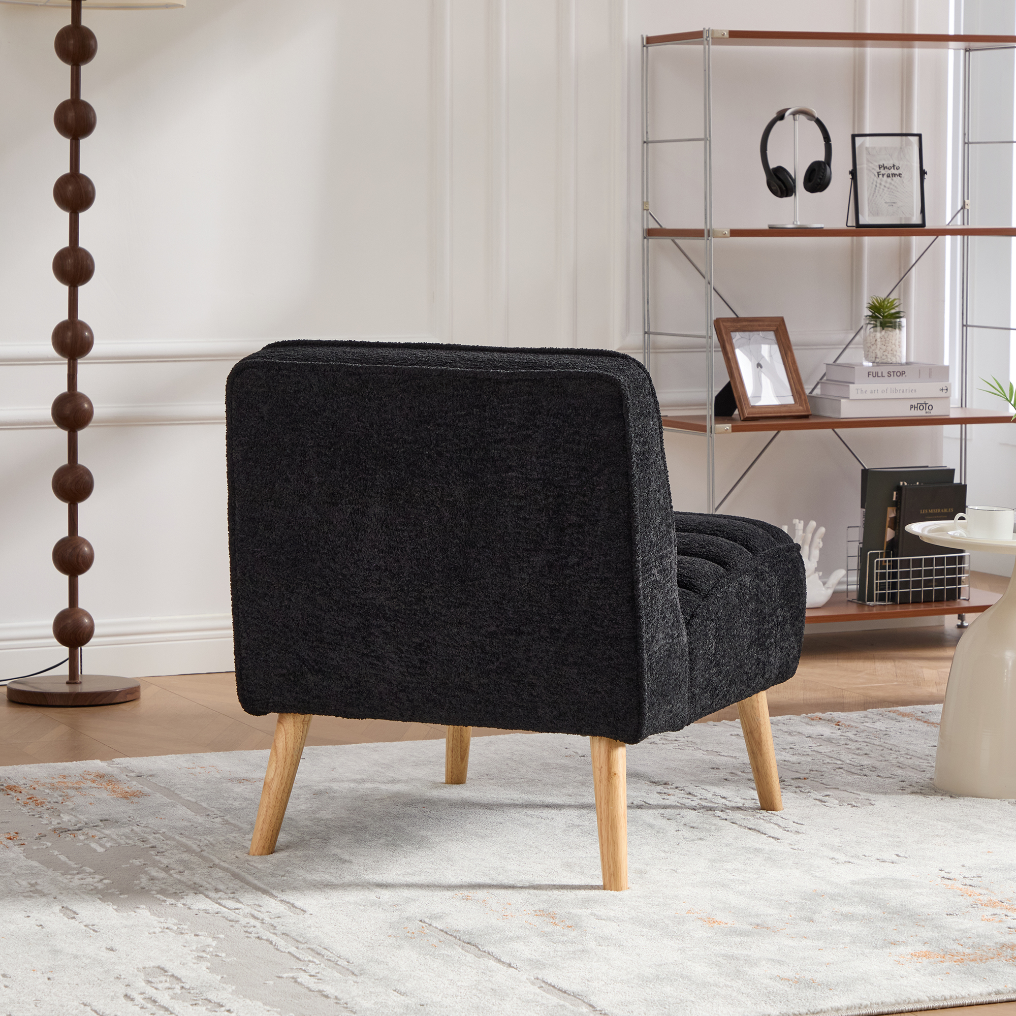 Anmytek 24.4 Inch Wide Modern Chenille Armless Accent Chair with Rubber Wood Legs Black