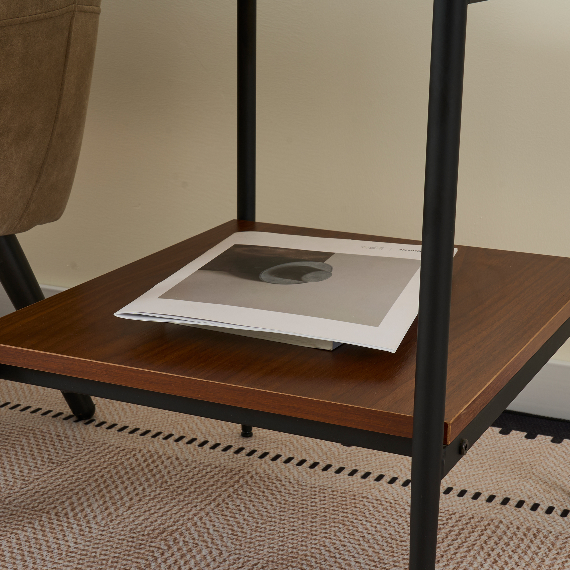 Anmytek Set of 2 Modern Rectangle End Tables Tempered Brown Glass Tabletop with MDF Layer for Living Room