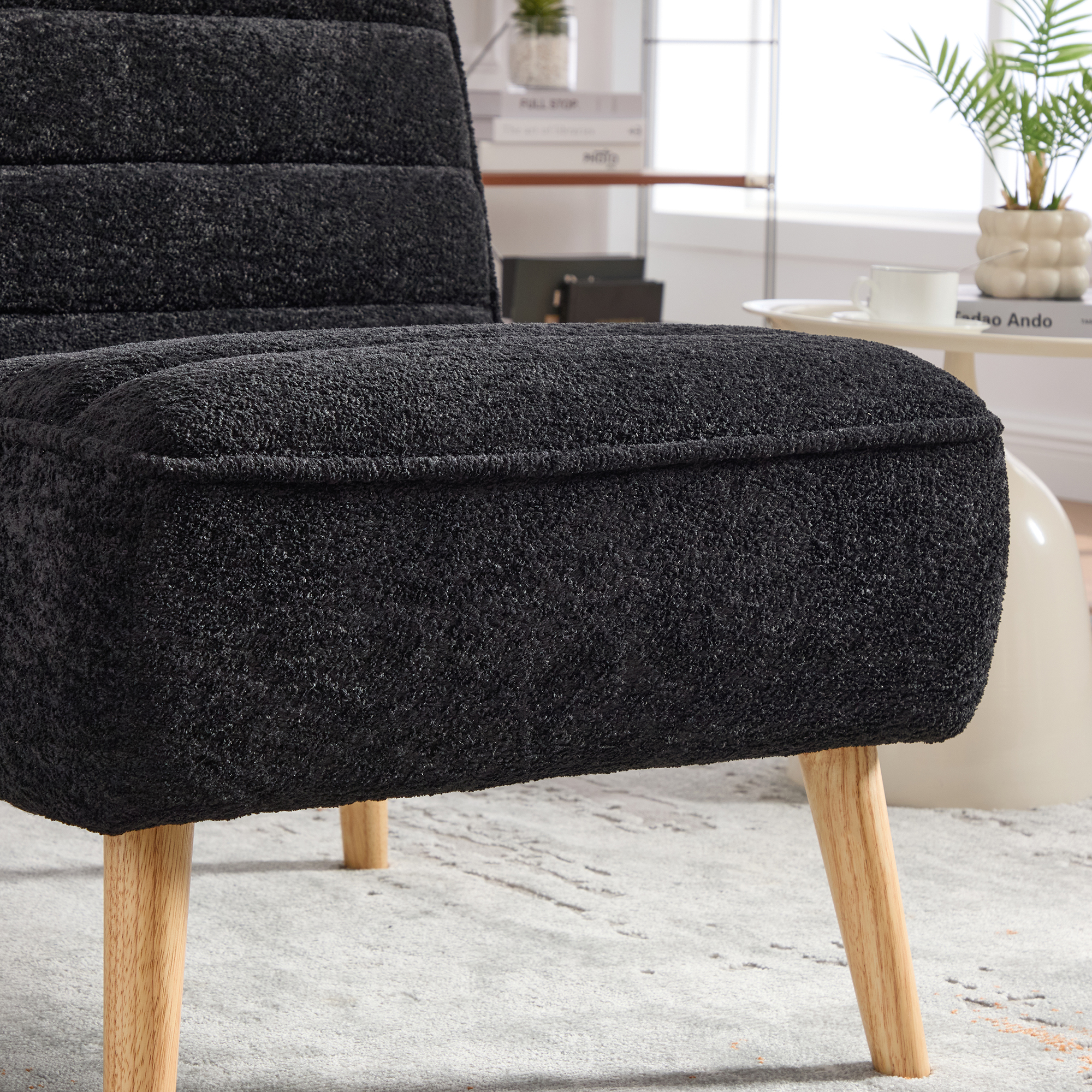 Anmytek 24.4 Inch Wide Modern Chenille Armless Accent Chair with Rubber Wood Legs Black