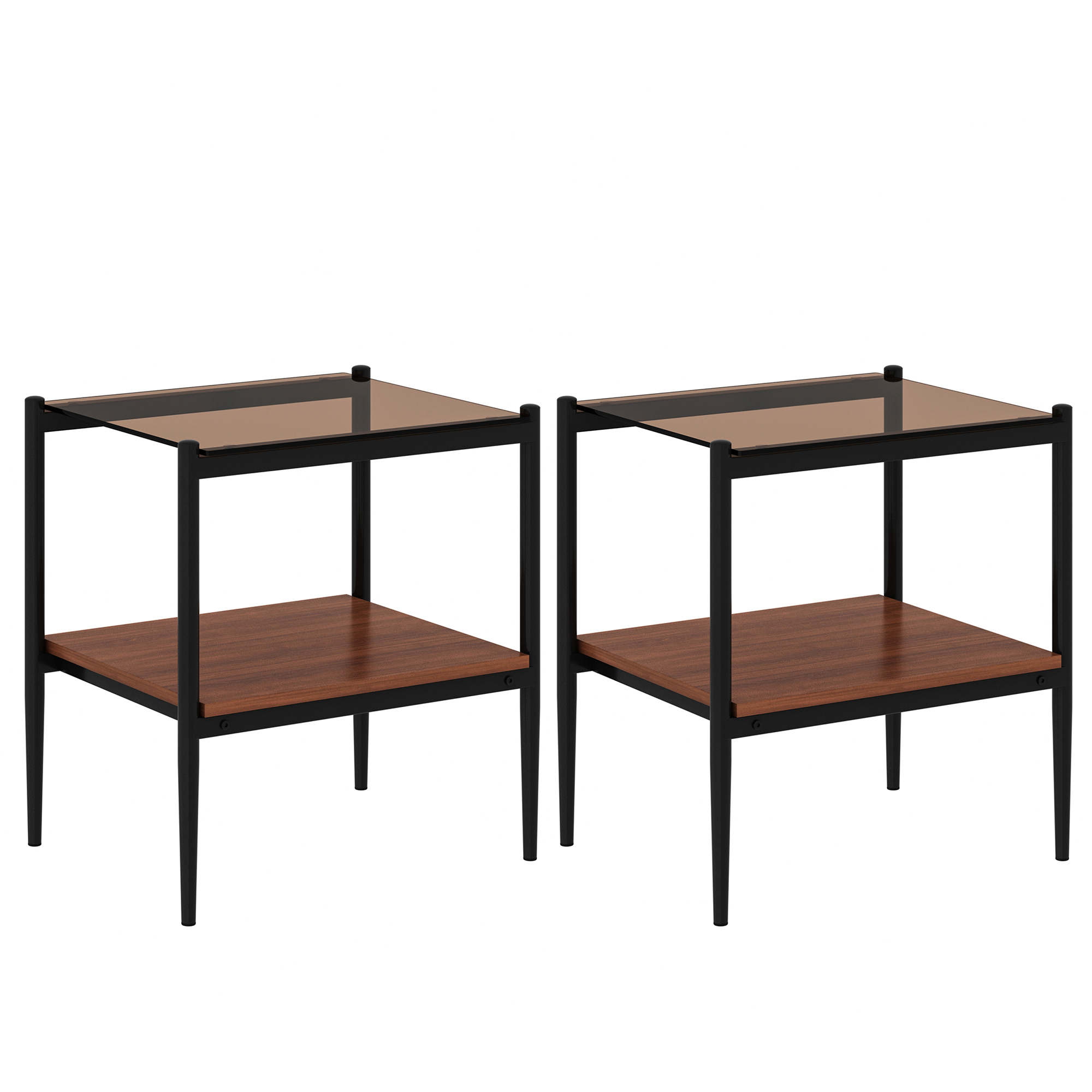 Anmytek Set of 2 Modern Rectangle End Tables Tempered Brown Glass Tabletop with MDF Layer for Living Room